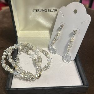 Crystal 3row bracelet and teardrop earring set